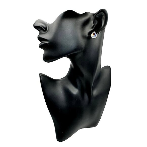 NWT Teardrop Stud Earrings Iridescent Crystal Halo Setting 14K Gold Plated - Picture 7 of 10